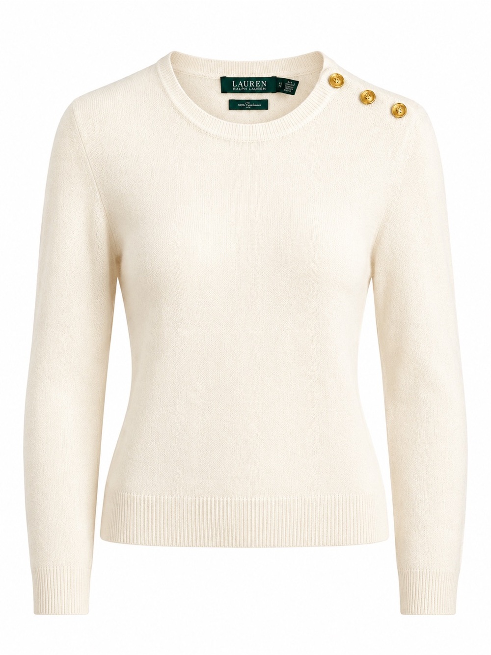 Lauren Ralph Lauren 100% Cashmere Ivory Crewneck Sweater size petite small